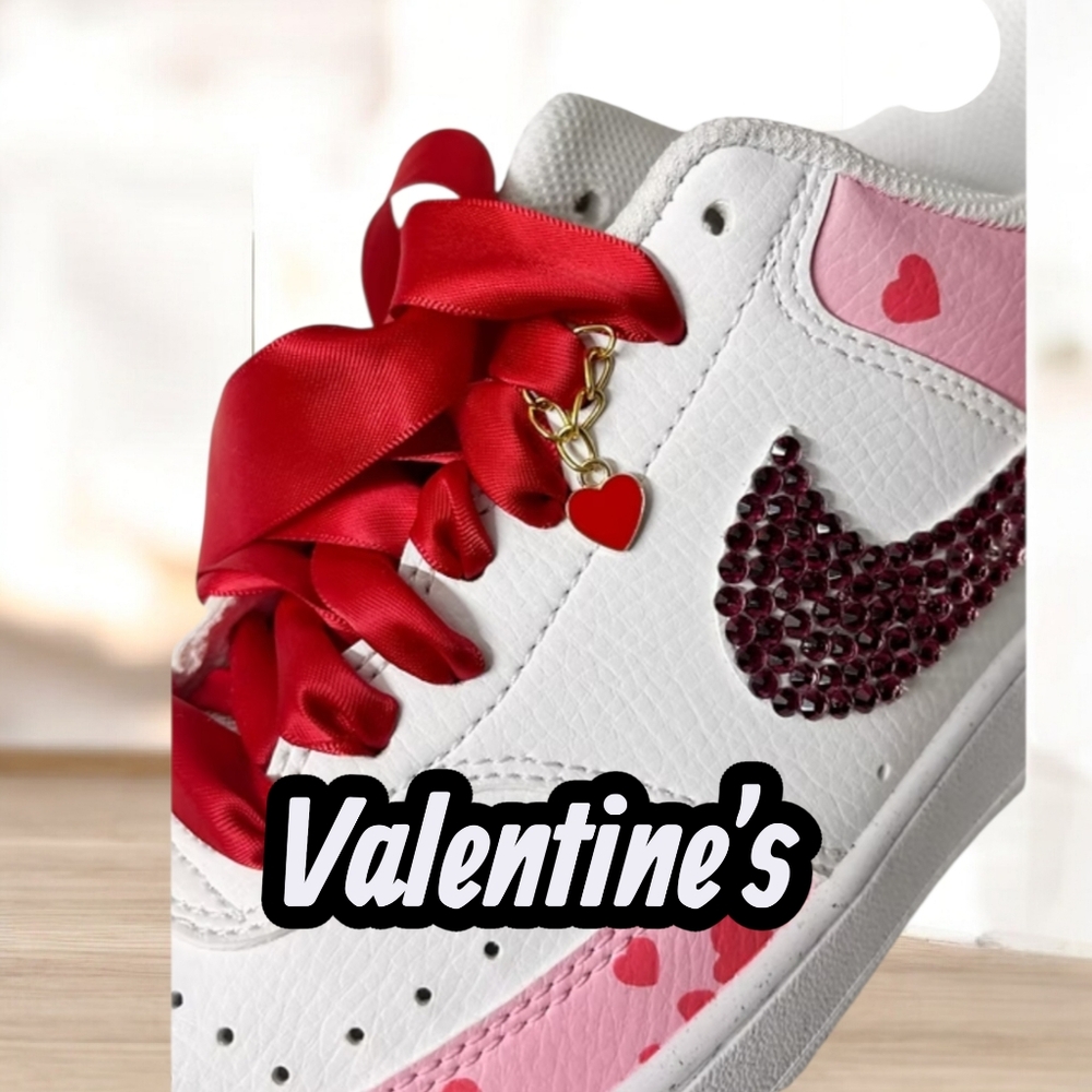 Hand Painted Valentine's Nike Air Force 1 | Custom Pink Red AF1 | One of a Kind - Picture 3 of 9